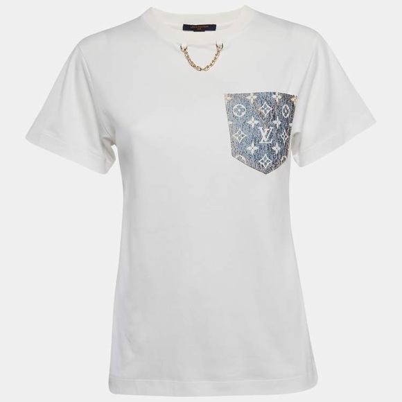 LV  Style Tops - ➰Louis Vuitton Style Logo Jacquard Denim Pocket T-Shirt ➰